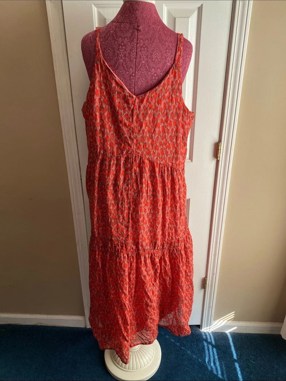 Josie Sun Dress XXL Red-Pink V-Neck Tiered Ruffle Cotton Cottage Core Dress